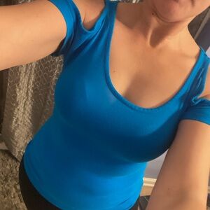 Blue Venus cold shoulder top with cutout back